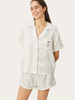 White Pocket Embroidered Shirt Shorts for Home Wear-YiYi-HW102236