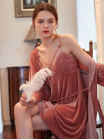 Glamour pink velvet suspenders nightdress nightgown-YiYi-HW102228