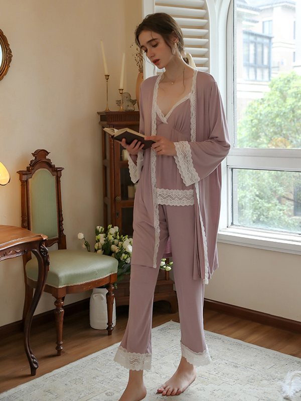 Sweet Taro Purple Lovely Three-piece Pajamas-YiYi-HW102226