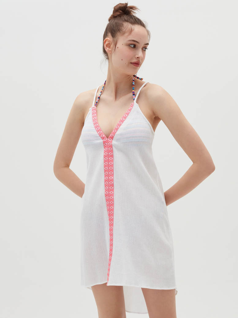 White And Pink Slide-inlaid Two-piece Pyjamas-YiYi-HW102211