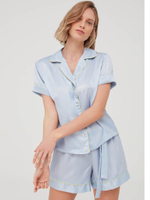 Light Blue Shirt Shorts for Home Wear-YiYi-HW102235
