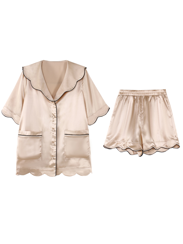 Silk Lace Trimmed Two-piece Pyjamas-YiYi-HW102244