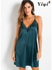 Dark Green Deep V-neck Women's Skirt Sleepwear-YiYi-SW2021022