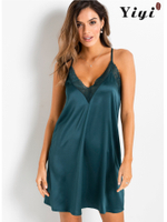 Dark Green Deep V-neck Women's Skirt Sleepwear-YiYi-SW2021022