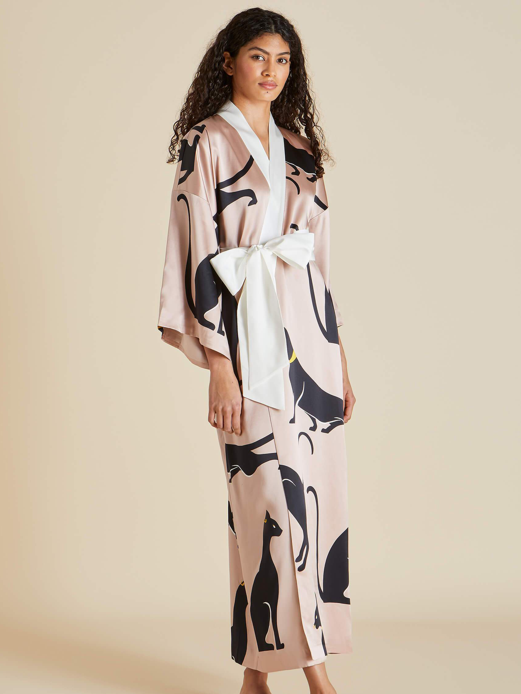 Printed Silk Butterfly Lace-up Nightgown-YiYi-HW102215