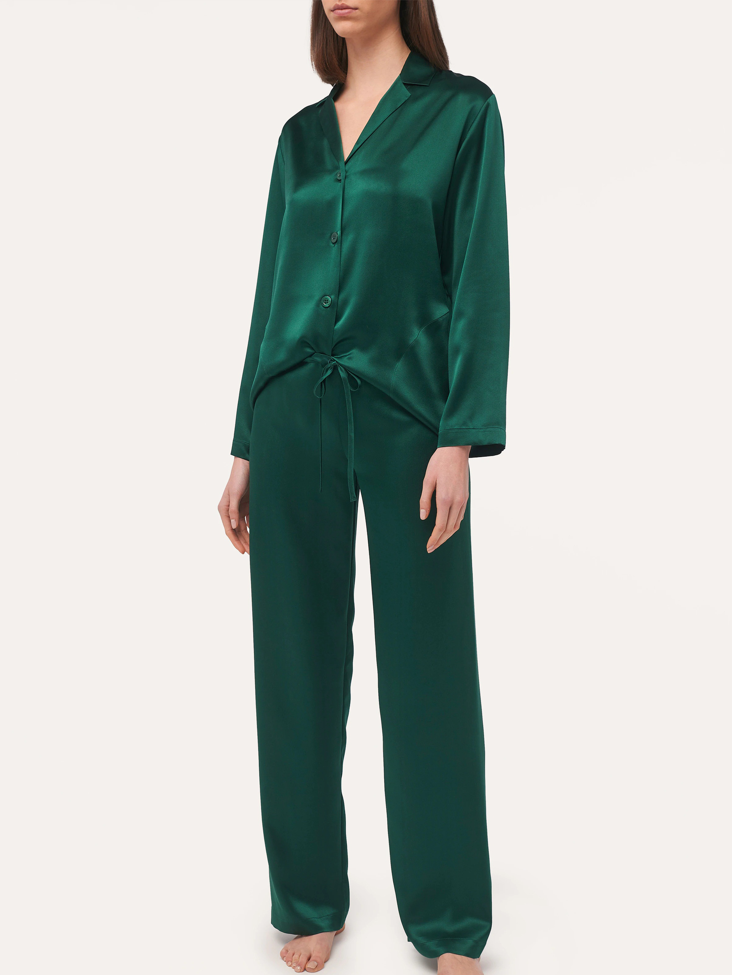 Dark Green Silk Pajamas-YiYi-HW102223