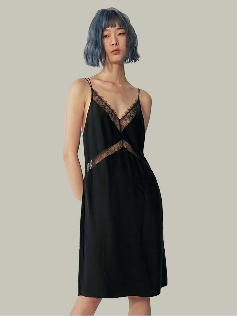 Black lace silk halter pajamas-YiYi-HW102207