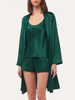 Dark Green Silk Three-piece Shorts Robe Pajamas-YiYi-HW102224